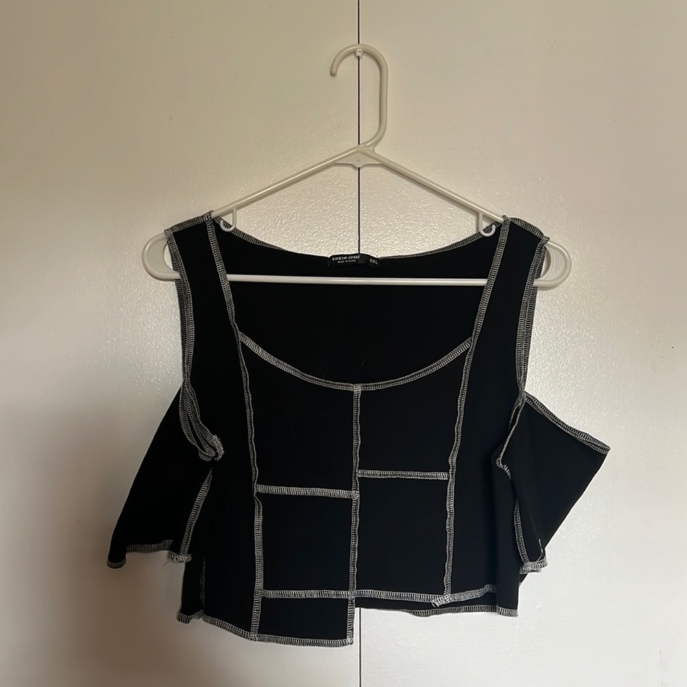 crop top asymmetrical stitch shirt, size 0XL